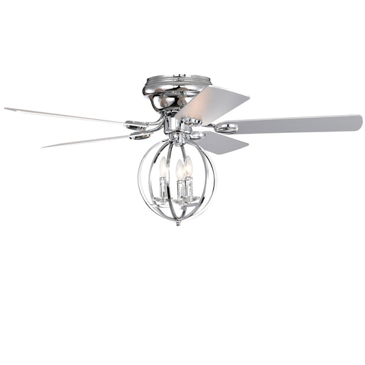 5-blade 52-inch Chrome Ceiling Fan with 3-Light  (NO INCLUDE BULB) Chandelier (Remote Controlled)