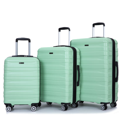 3 Piece Luggage Sets PC Lightweight & Durable Expandable Suitcase with Two Hooks, Double Spinner Wheels, TSA Lock, (21/25/29) Light Green