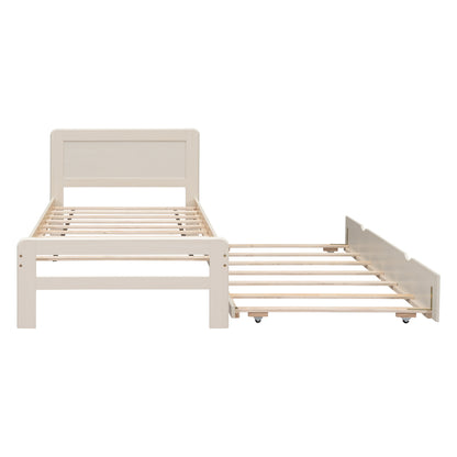 Modern Design Twin Size Platform Bed Frame with Trundle for White Washed Color