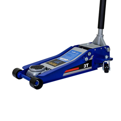 Low-Position Steel Vehicle Floor-mounted Hydraulic Jack with Dual-piston Quick-lift Pump, 3-Ton(6600 lb.) Capacity.