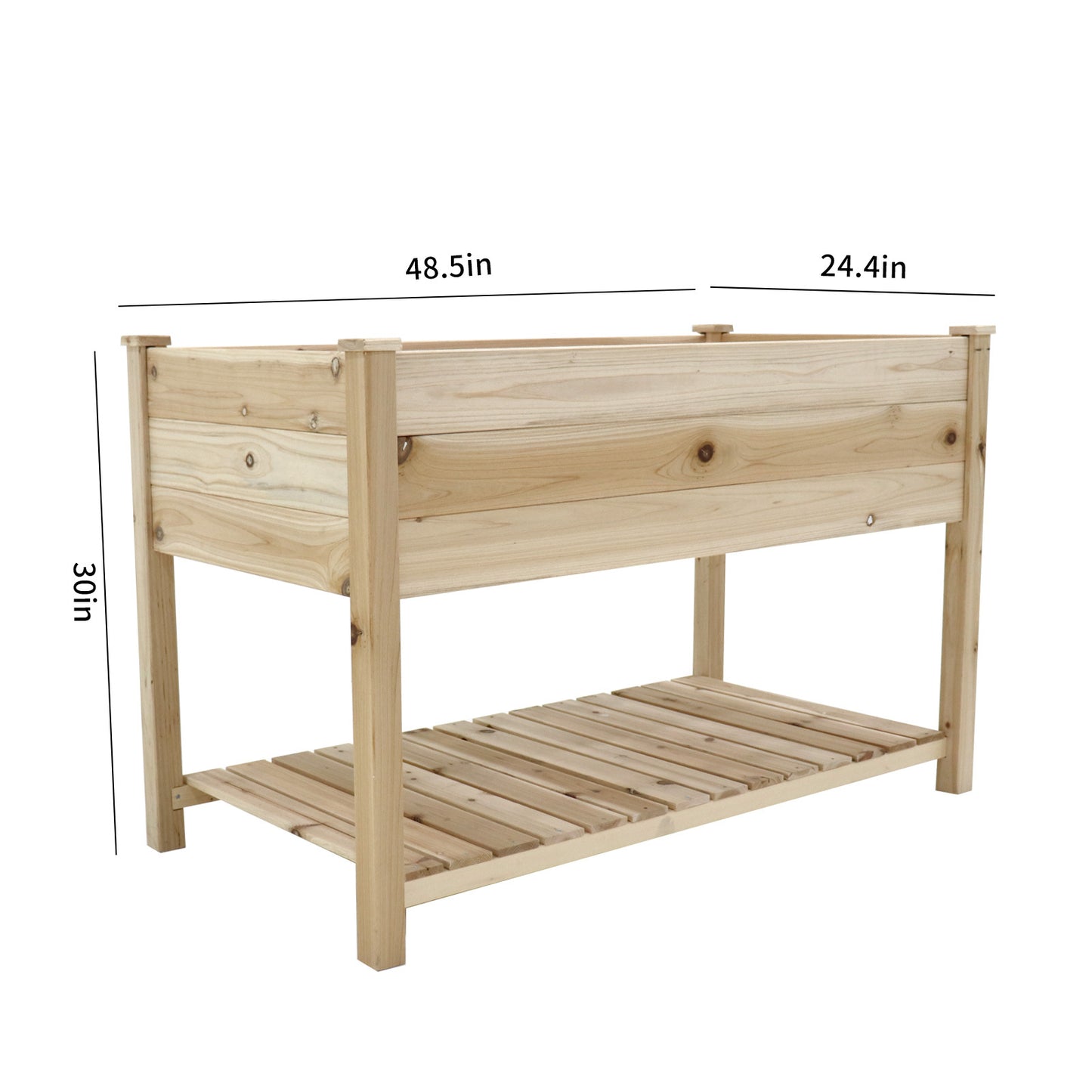 Raised Garden Bed Planter Box with Legs & Storage Shelf Wooden Elevated Vegetable Growing Bed for Flower/Herb/Backyard/Patio/Balcony 48.5x30x24.4in(colourless)