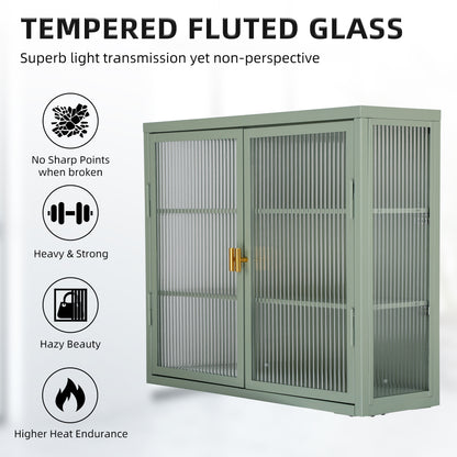 Retro Style Haze Double Glass Door Wall Cabinet With Detachable Shelves for Office, Dining Room,Living Room, Kitchen and Bathroom Mint Green(=OLD ITEM CODE W68751725)