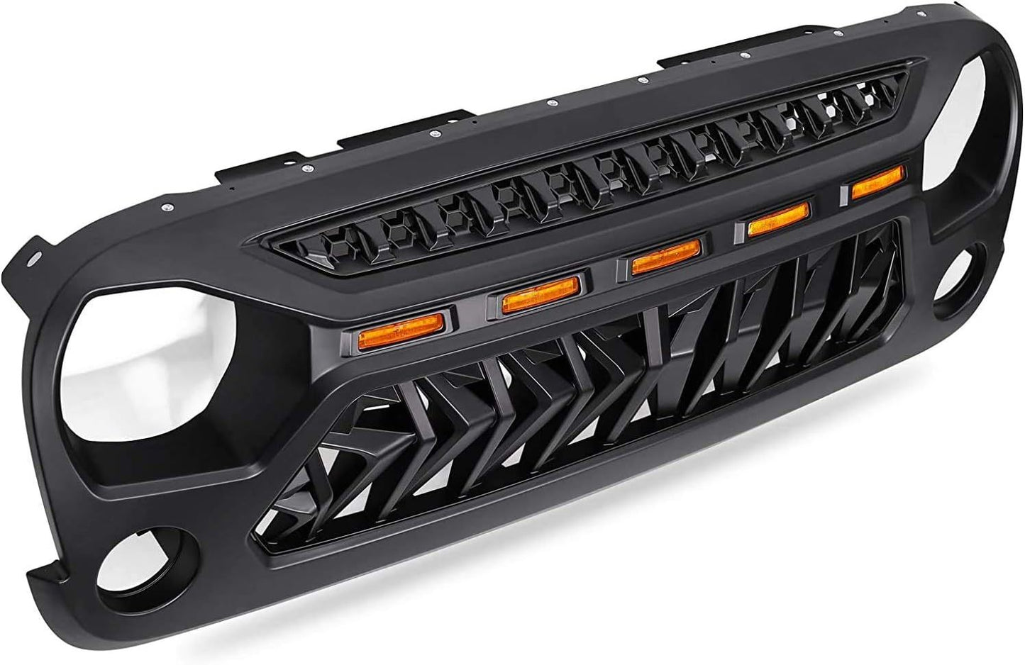 Front Matte Black Shark Grille Replacement Grill For Jeep Wrangler JK 2007-2017 with LED Lights