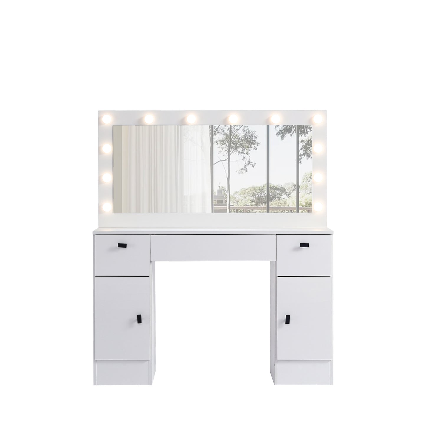 Vanity table with lighted mirror, vanity desk with 3 drawers and storage cabinet,3 color lighting modes adjustable brightness, white color