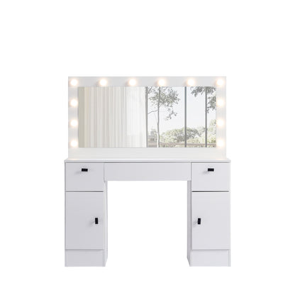 Vanity table with lighted mirror, vanity desk with 3 drawers and storage cabinet,3 color lighting modes adjustable brightness, white color