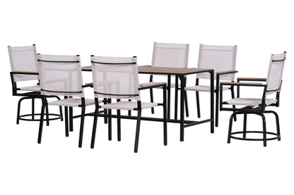 7 Piece Outdoor Patio Set/ Weather Resistance/ Wood Plastic Component/ WPC/ Swivel Chairs/ Al Fresco Dining Set/ Outdoor Dining Set/ Dining Table Set/ Bistro Table