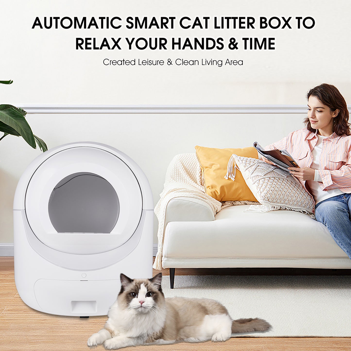 Smart Automatic Cat Litter Box,Automatic Scooping and Odor Removal, App Control, Support 5G&2.4G WiFi for Multiple Cats, Double Odor Removal