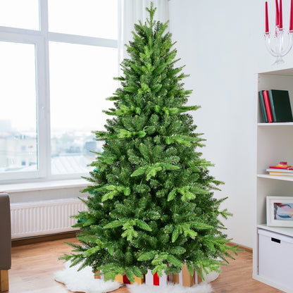 5FT PE And PVC Christmas Tree with Lights, Unique Christmas Tree Prelit with 850 Branch Tips, 250 Warm White LEDs and Metal Stand, Aritificial Christmas Tree