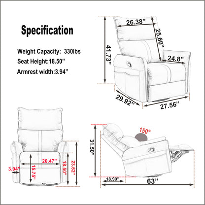 Rocking Recliner Chair,360 ° Swivel Nursery Rocking Chair,Glider Chair,Modern Small Rocking Swivel Recliner Chair for Bedroom,Living Room Chair Home Theater Seat,Side Pocket(Light Gray+360°Swivel)