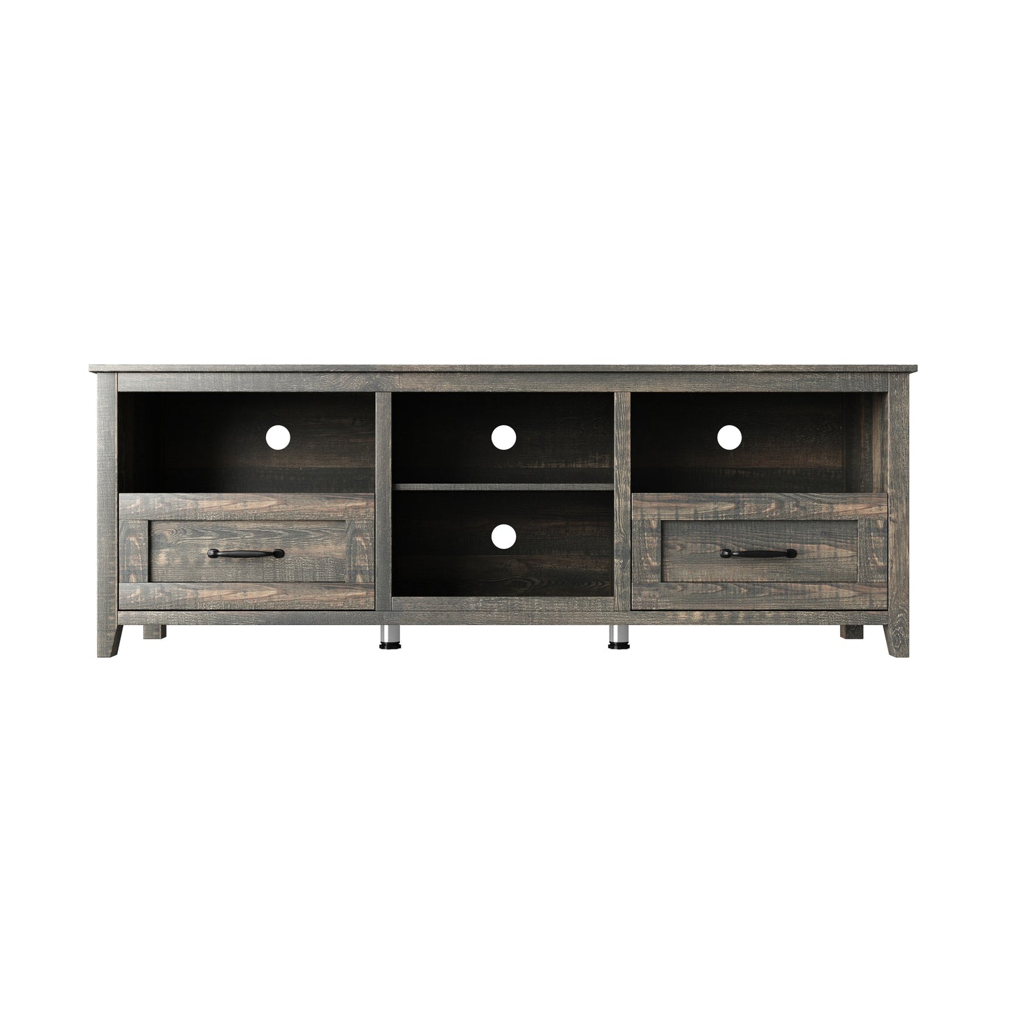 70 Inch Length TV Stand for Living Room and Bedroom, with 2 Drawers and 4 High-Capacity Storage Compartment,  Black Pine