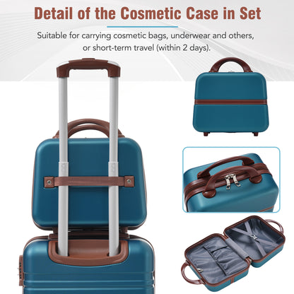 Hardshell Luggage Sets 3 Pieces 20"+24" Luggages and Cosmetic Case Spinner Suitcase with TSA Lock  Lightweight,Blue