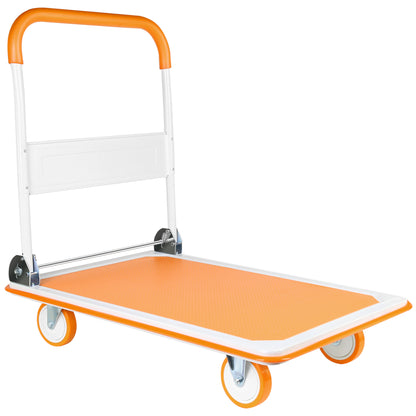 Foldable Push Cart Dolly - 660 Lb. Capacity Heavy Duty Moving Platform Hand Truck - Folding & Rolling White & Orange Flatbed Carts