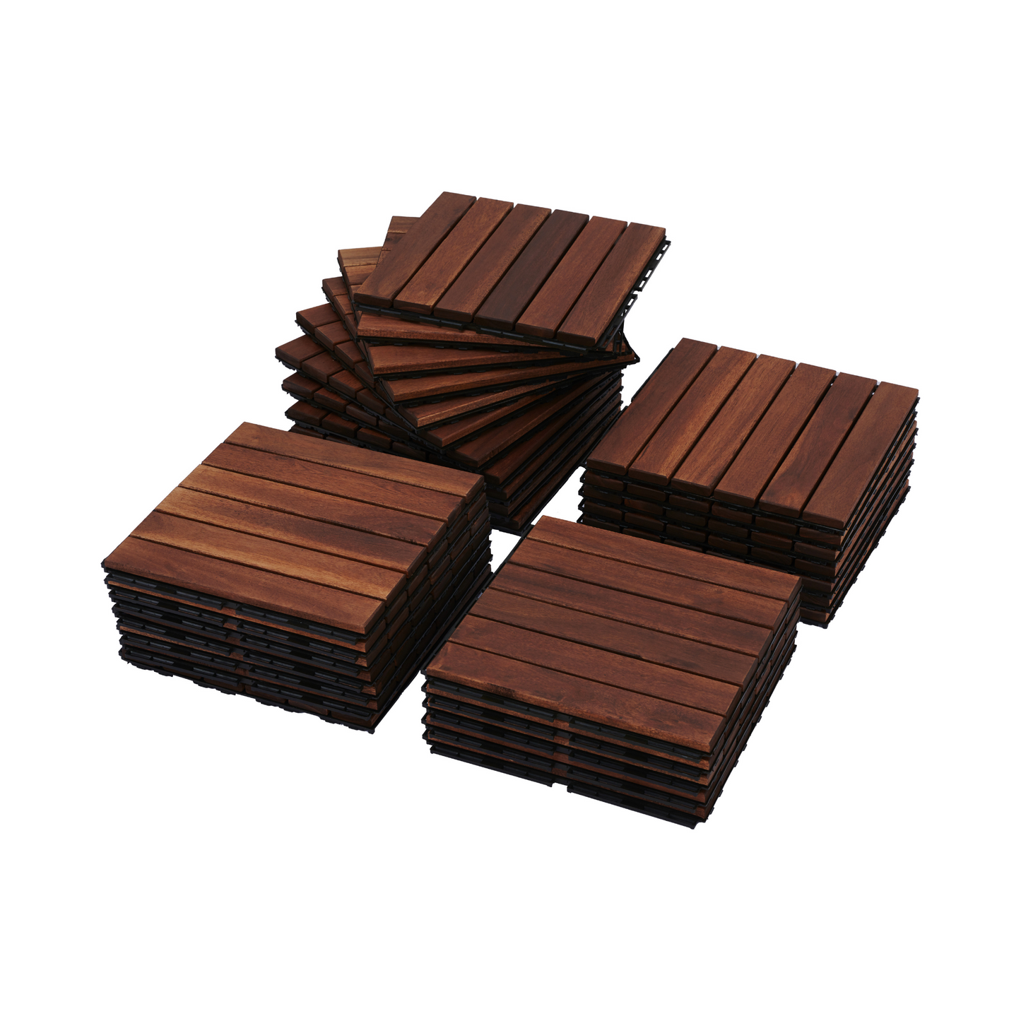 Acacia Wood Interlocking Deck Tiles Striped Pattern, 20 PCS  12" x 12" Square Acacia Hardwood Outdoor Flooring for Patio, Bancony, Pool Side,...