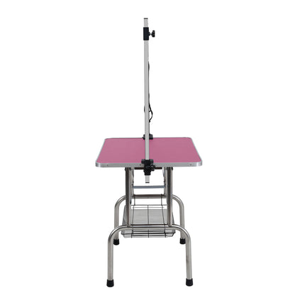 36" Folding Dog Pet Grooming Table Stainless Steel Frame Rubber Mat on Board with Adjustable Arm and Clamps pet dog Cat Grooming Table (PINK COLOR)