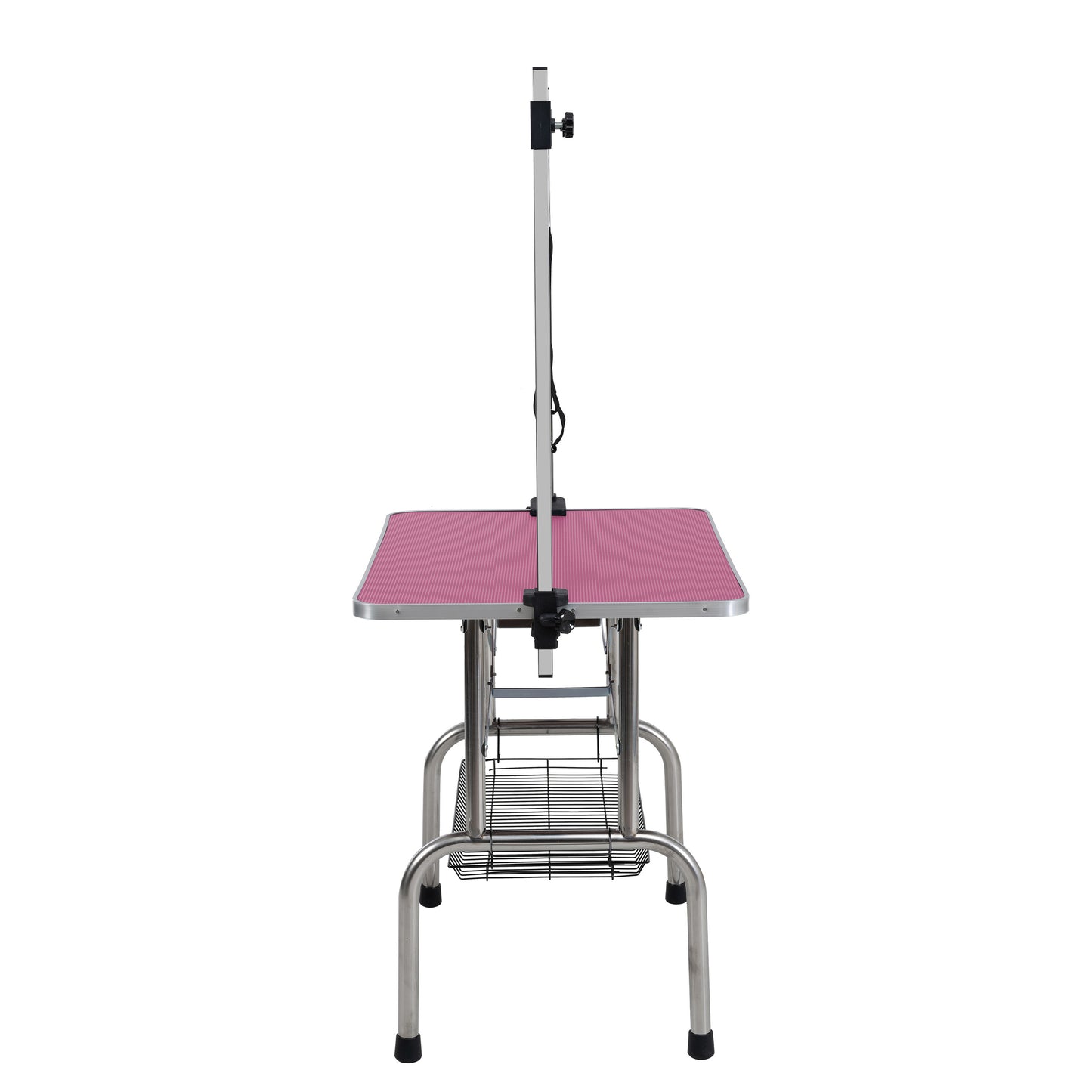 46" Folding Dog Pet Grooming Table Stainless Steel Frame Rubber Mat on Board with Adjustable Arm and Clamps pet dog Cat Grooming Table (PINK COLOR)