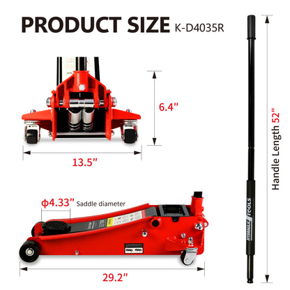 Floor Jack, 3.5 Ton Low Profile Floor Jack, Heavy-Duty Steel Racing Floor Jack with dual Piston Quick Lift Pump, Floor Jack Lifting Range 4"-21"