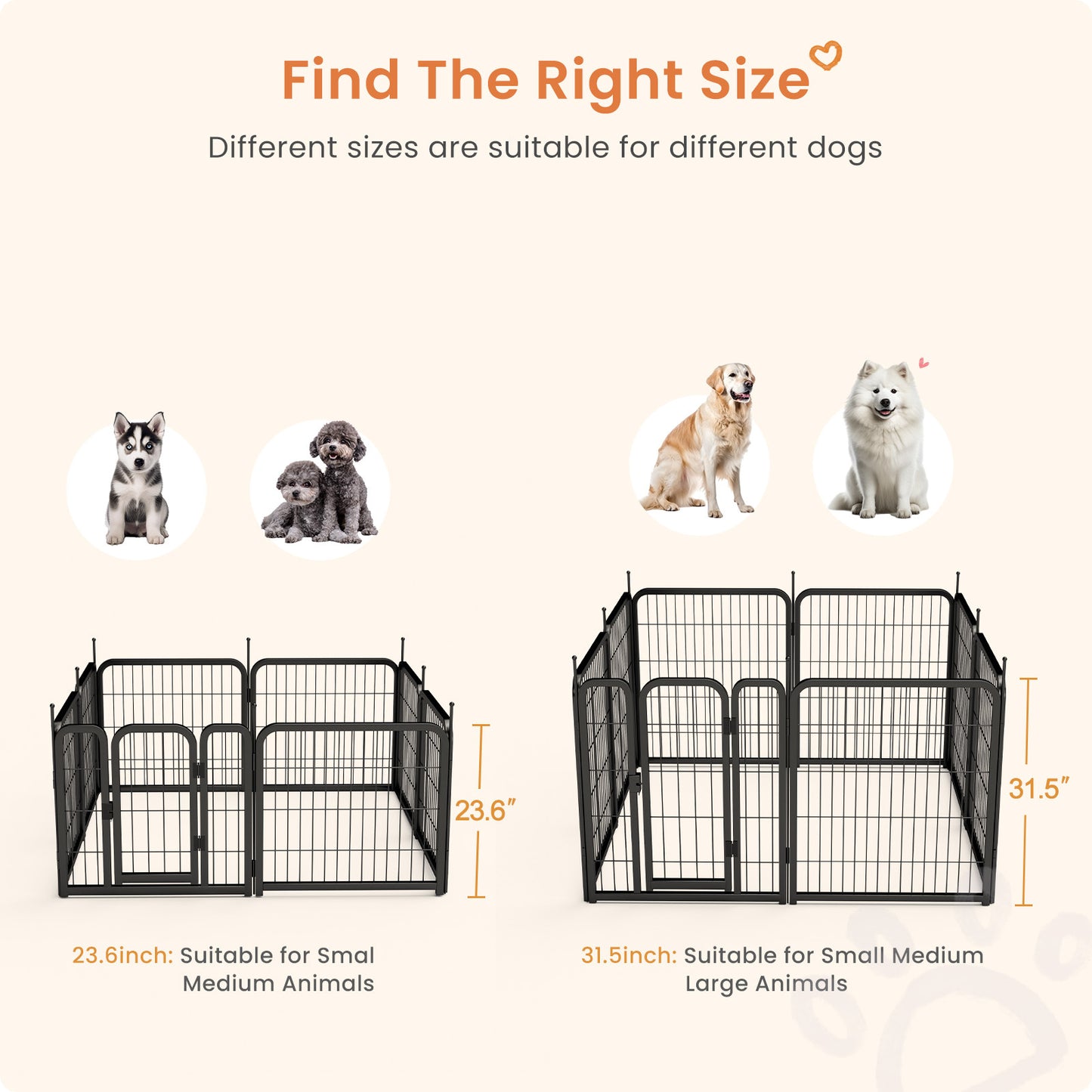 Dog Playpen Outdoor, 8 Panel Dog Fence 24" Pet Pen for Small Dogs Pet Exercise Pen for Puppy/Rabbit/Small Animals Portable Playpen for RV Camping Garden Yard, Indoor. Black, 22.2'' W x 23.6'' H.