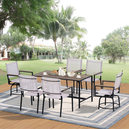 7 Piece Outdoor Patio Set/ Weather Resistance/ Wood Plastic Component/ WPC/ Swivel Chairs/ Al Fresco Dining Set/ Outdoor Dining Set/ Dining Table Set/ Bistro Table