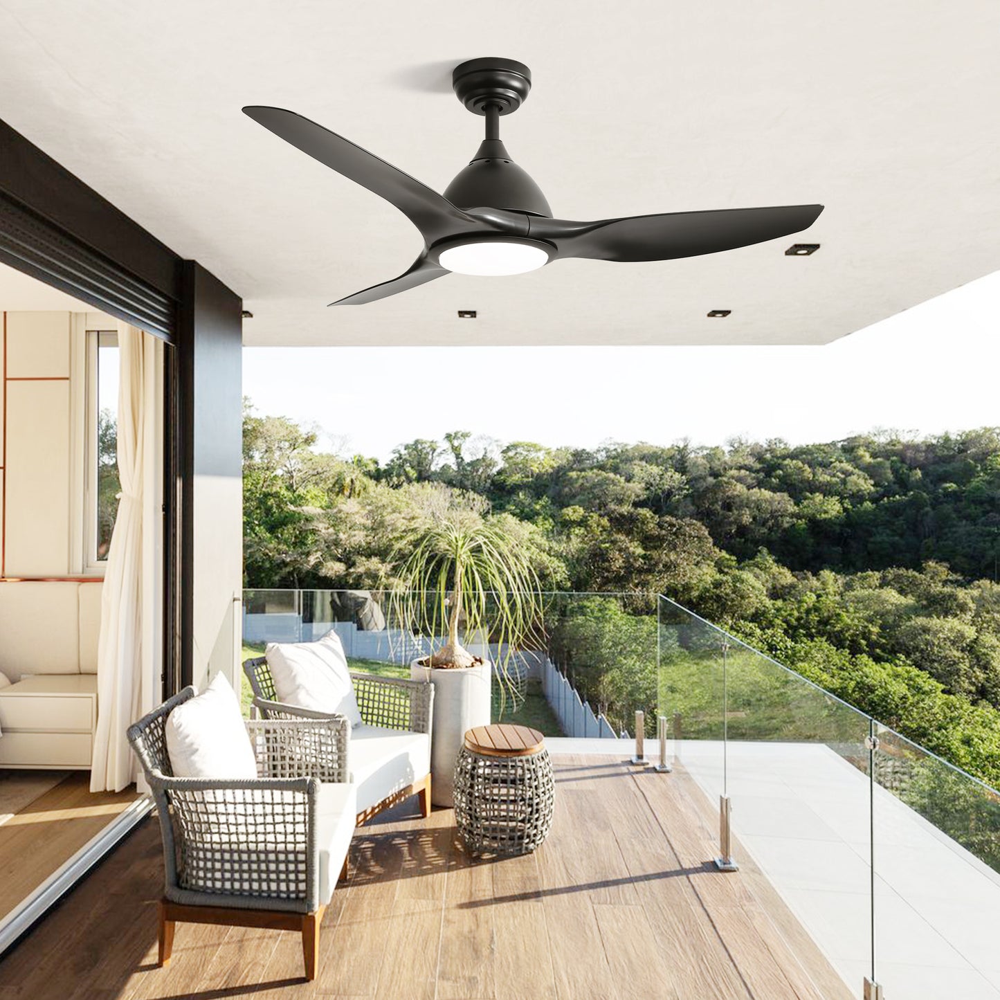 52 Inch Modern Ceiling Fan with 22W LED Light, 3 ABS Fan Blades DC Motor Black Ceiling Fan for Bedroom Living Room