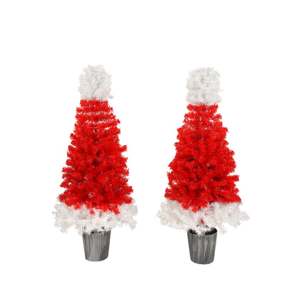 Lighted  Santa Hat Style Christmas Tree Set of 2, 4ft Artificial Tree with Warm White Lights, Christmas Tree for Decoration Inside and Outside