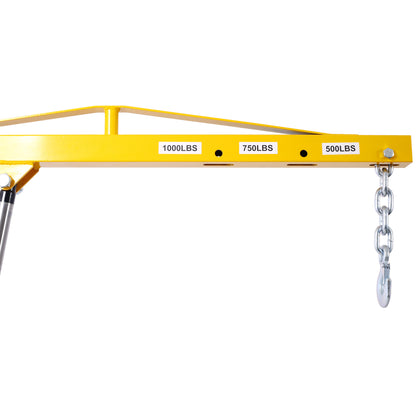 Receiver Hitch Mounted Hydraulic Swivel Pickup Truck Crane - 1000 lbs. Capacity With 3 Boom Capacities of 500 lbs, 750 lbs and 1000 lbs.