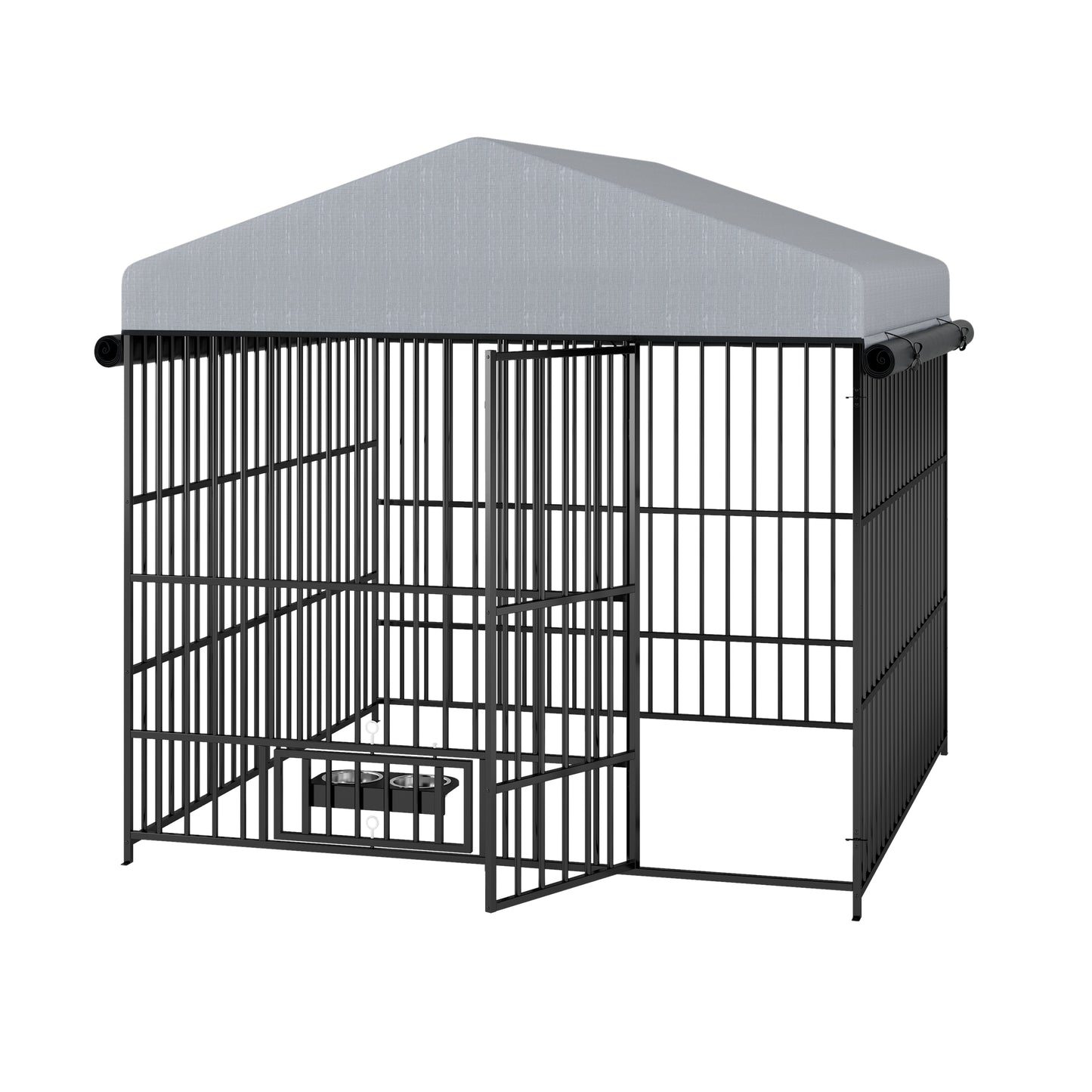 Large Dog Kennel Outdoor Pet Pens Dogs Run Enclosure Animal Hutch Metal Coop Fence with Roof Cover(6.6'L x 6.6'W x 6.4'H)