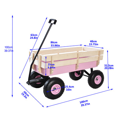 Outdoor Wagon All Terrain Pulling w/Wood Railing Air Tires Garden Cart