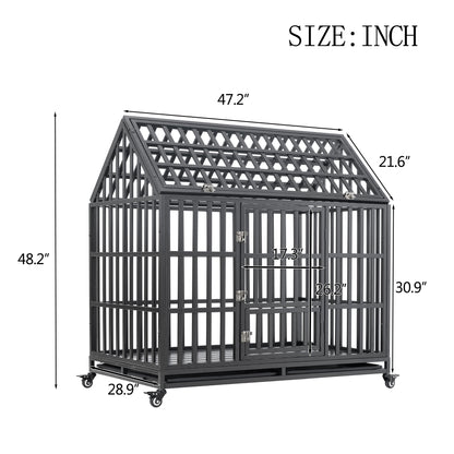 Heavy Duty Dog Cage  pet Crate with Roof & window on roof