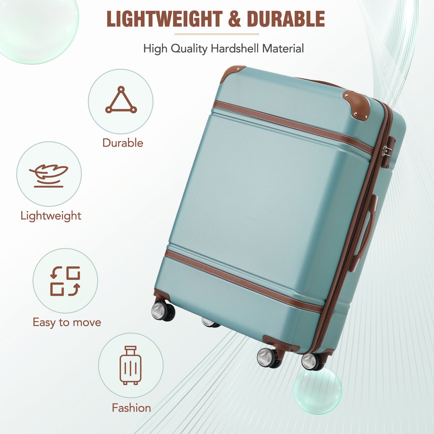 Hardshell Luggage with TSA lock , 24" Expandable Lightweight Suitcase with Spinner Wheels, Single Vintage Luggage,Green