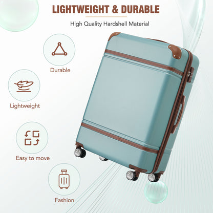 Hardshell Luggage with TSA lock , 24" Expandable Lightweight Suitcase with Spinner Wheels, Single Vintage Luggage,Green