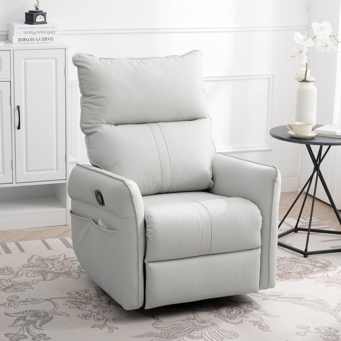 Rocking Recliner Chair,360 ° Swivel Nursery Rocking Chair,Glider Chair,Modern Small Rocking Swivel Recliner Chair for Bedroom,Living Room Chair Home Theater Seat,Side Pocket(Light Gray+360°Swivel)