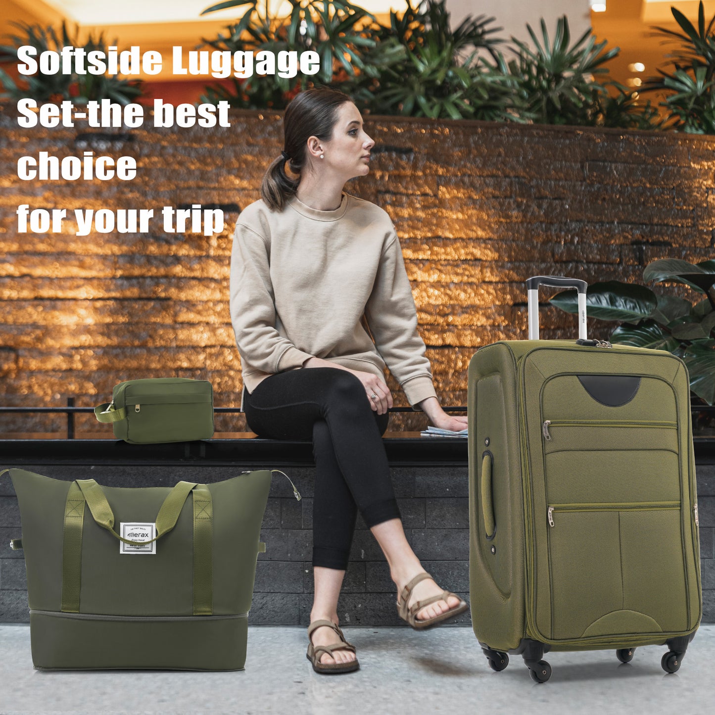 Softside Luggage Expandable 3 Piece Set Suitcase with Duffel Bag Upright Spinner Softshell Lightweight Luggage Travel Set