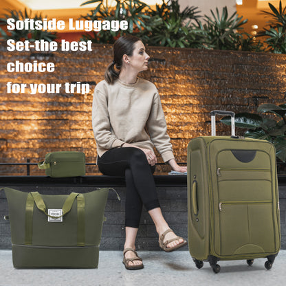 Softside Luggage Expandable 3 Piece Set Suitcase with Duffel Bag Upright Spinner Softshell Lightweight Luggage Travel Set