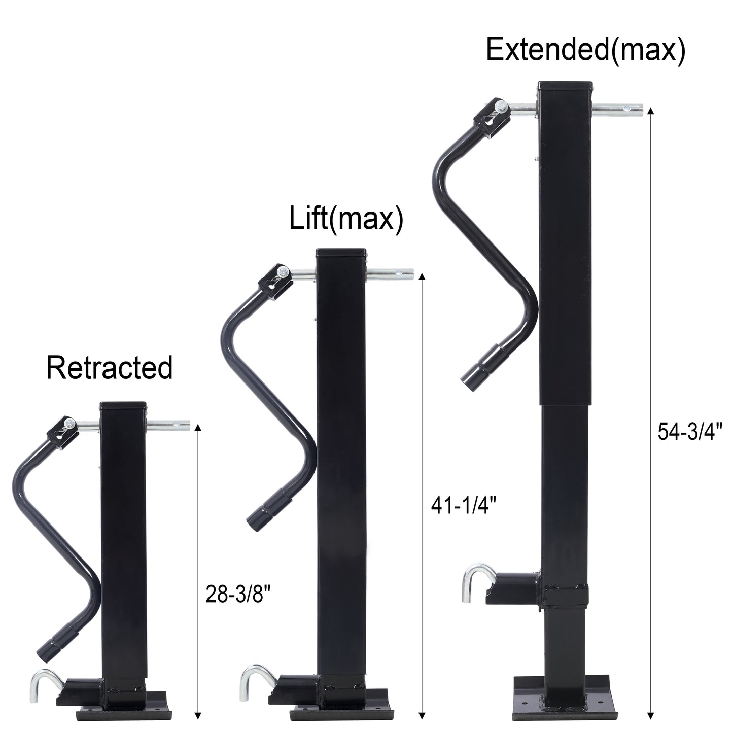 Weld On Trailer Jack, 12,000 lbs. Capacity, Sidewind Crank, No Mount Square Jack Tube,26 Inch Travel, Heavy-Duty Square Tube