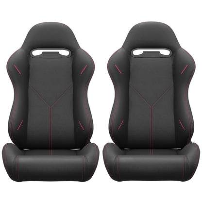 2PC Universal Bucket Racing Seats Red Stitch Red PVC Leather Reclinable Carbon Look Leather Back With Adjustor Slider(Not Including Seat Bracket ) 1 box of 2 pieces