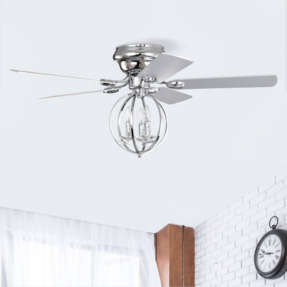 5-blade 52-inch Chrome Ceiling Fan with 3-Light  (NO INCLUDE BULB) Chandelier (Remote Controlled)