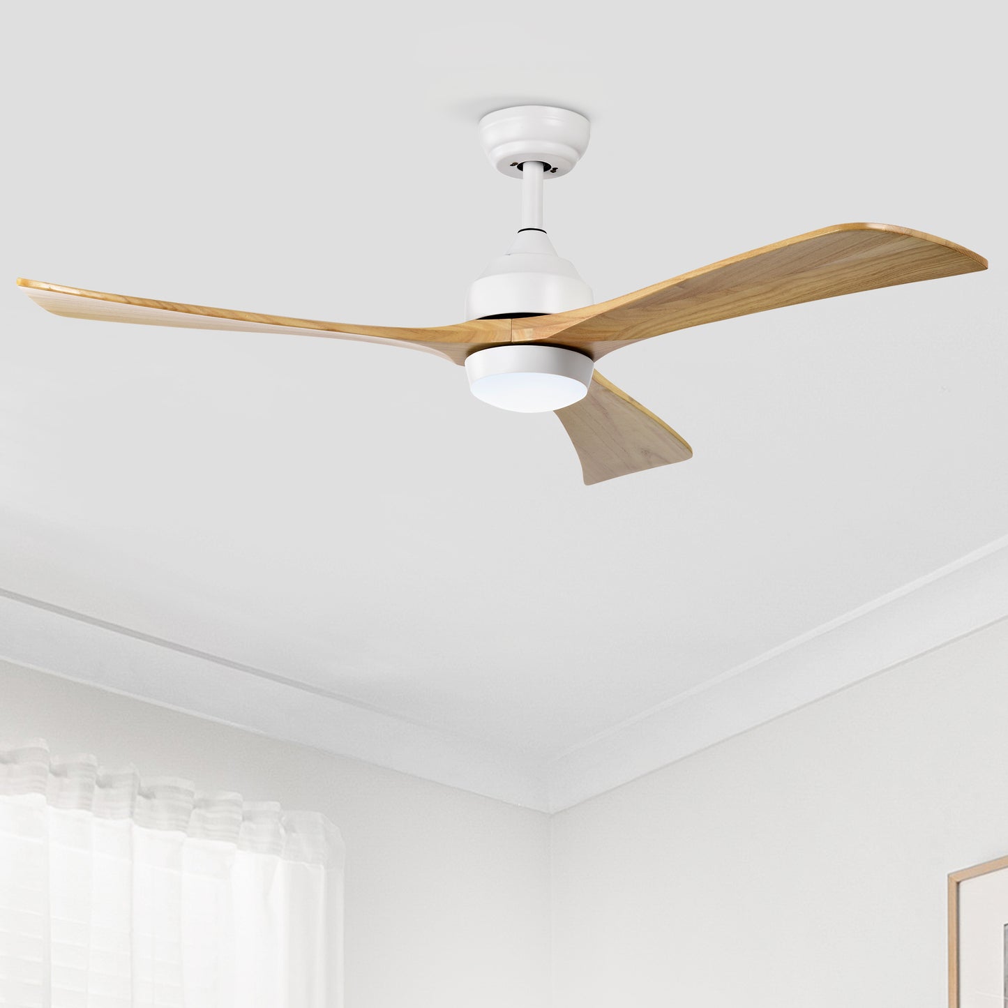 52"  Ceiling Fan with Lights Remote Control,Quiet DC Motor 3 Blade Ceiling Fans 6 Speed Levels,Reversible Ceiling Fan,  for Patio Living Room, Bedroom, Office,Indoor.(White +Natural)