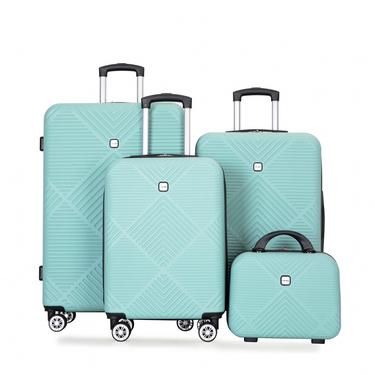 4-piece ABS lightweight suitcase, 14 inch makeup box, aircraft wheels (14/20/24/28) LIGHT BLUE