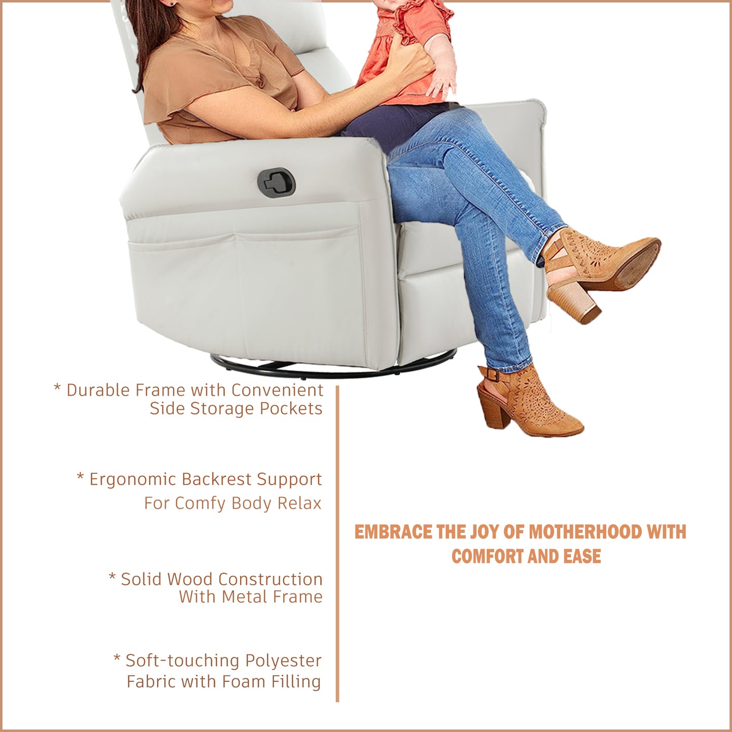 Rocking Recliner Chair,360 ° Swivel Nursery Rocking Chair,Glider Chair,Modern Small Rocking Swivel Recliner Chair for Bedroom,Living Room Chair Home Theater Seat,Side Pocket(Light Gray+360°Swivel)