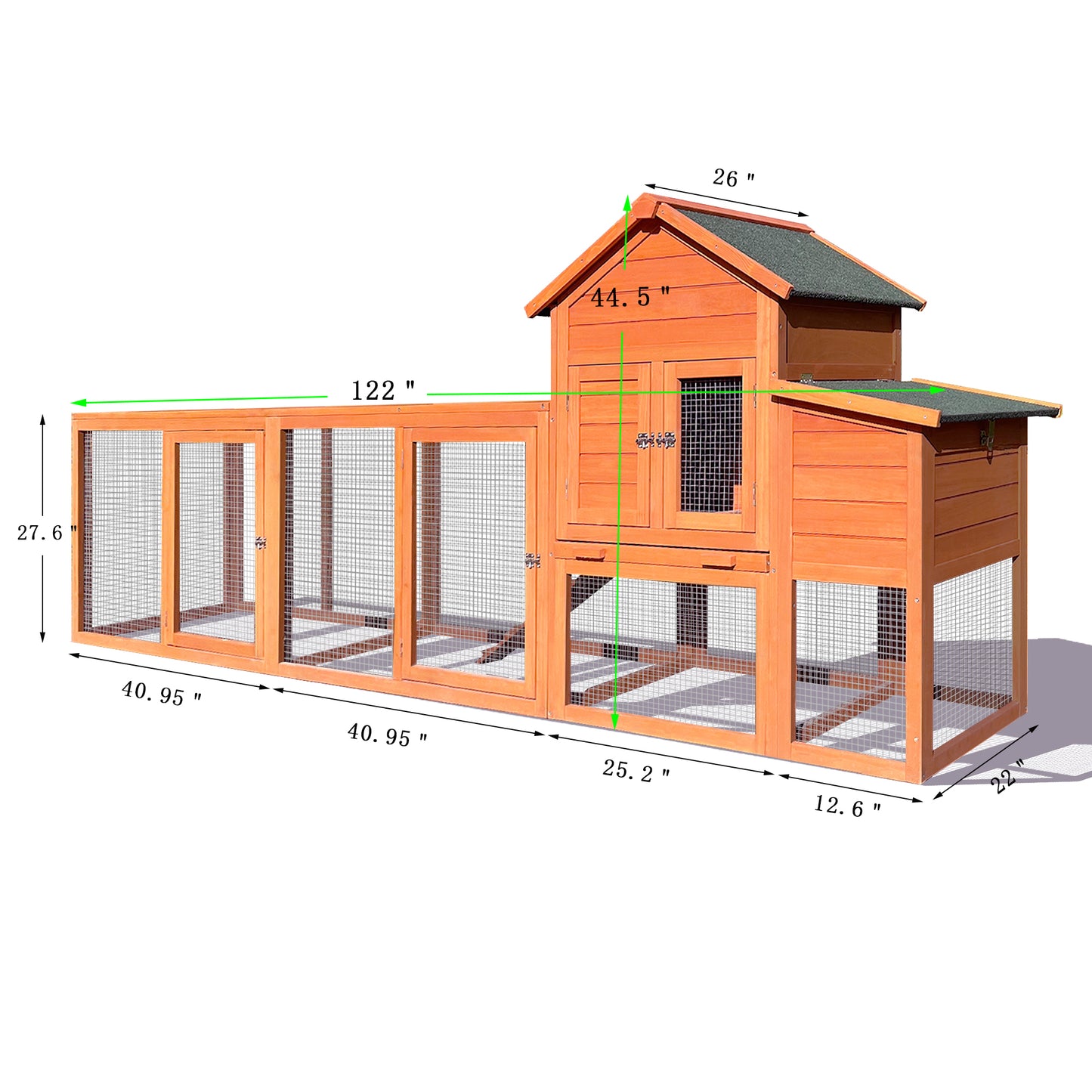 122＂Large Wooden Chicken Coop,Outdoor  Hen House with Nest Box ,Wire Fence Poultry Cage