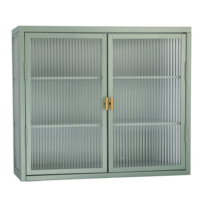 Retro Style Haze Double Glass Door Wall Cabinet With Detachable Shelves for Office, Dining Room,Living Room, Kitchen and Bathroom Mint Green(=OLD ITEM CODE W68751725)