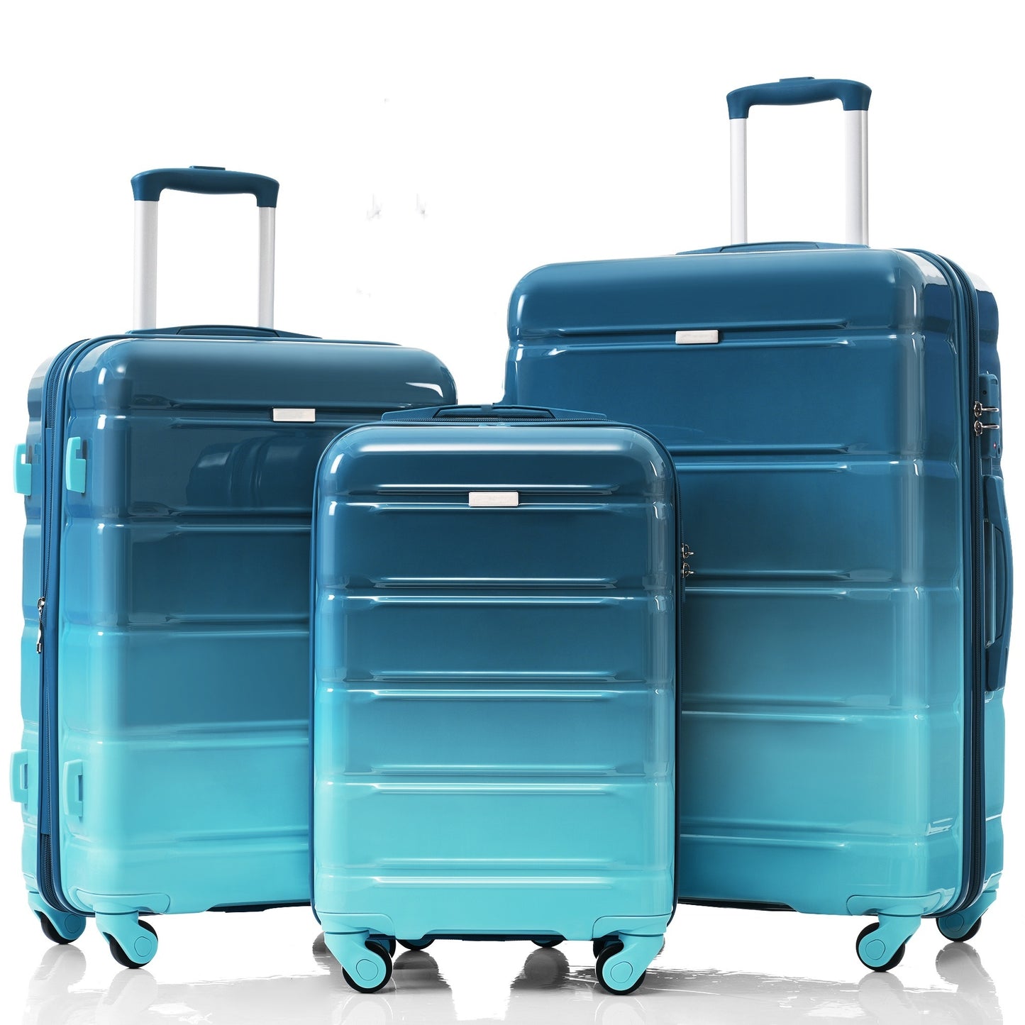 Luggage Set of 3, 20-inch with USB Port, Airline Certified Carry-on Luggage with Cup Holder, ABS+PC Hard Shell Luggage with Spinner Wheels, Blue