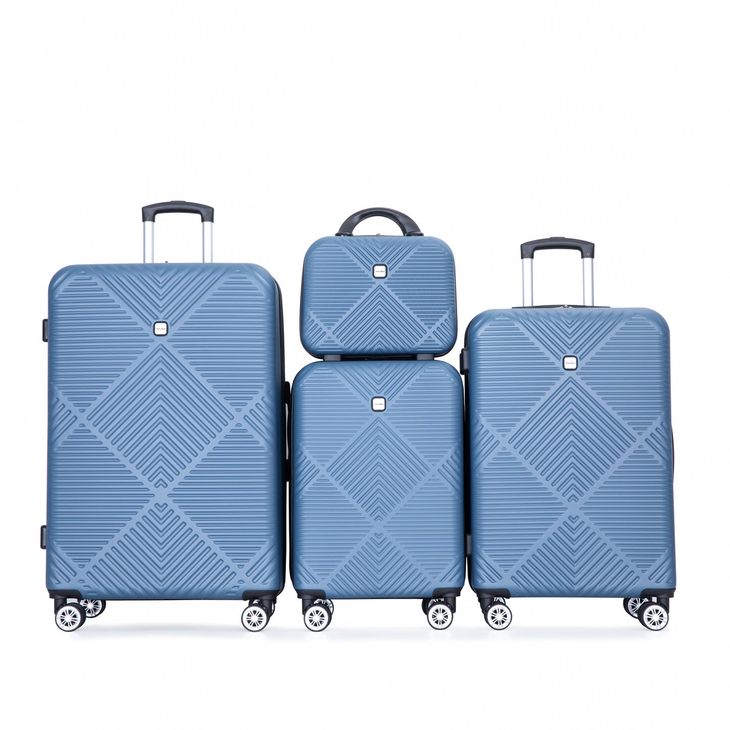 4-piece ABS lightweight suitcase, 14 inch makeup box, aircraft wheels (14/20/24/28) BLUE