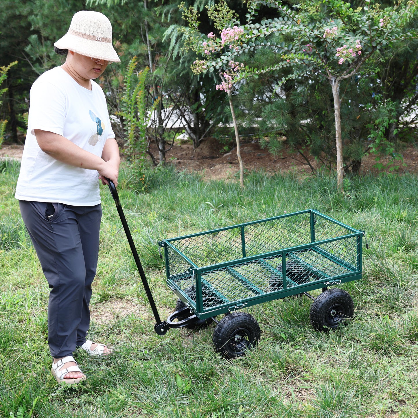 Wagon Cart Garden cart trucks make it easier to transport firewood (green)