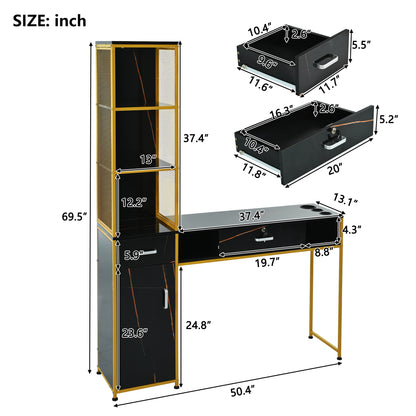 Barber Salon Station for Hair Stylist,Beauty Salon Station with Lockable Drawer, Left Shelf and Storage Cabinet, Beauty Spa Equipment, Mirror not Included,Black