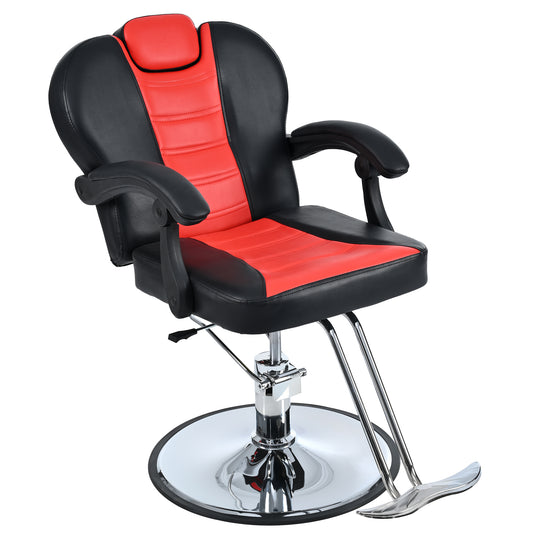 Classic Reclining barber Chair Salon Chair for Hair Stylist with Heavy Duty Hydraulic Pump, 360° Rotation, Tattoo Chair  Shampoo Beauty Salon Equipment,  Max Load Weight 330 Lbs, Red & Black