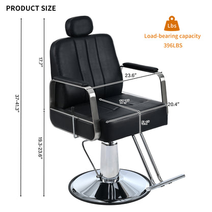 Premium Reclining barber Chair Salon Chair for Hair Stylist with Heavy Duty Hydraulic Pump, 360° Rotation, Tattoo Chair  Shampoo Beauty Salon Equipment,  Max Load Weight 400 Lbs, Black