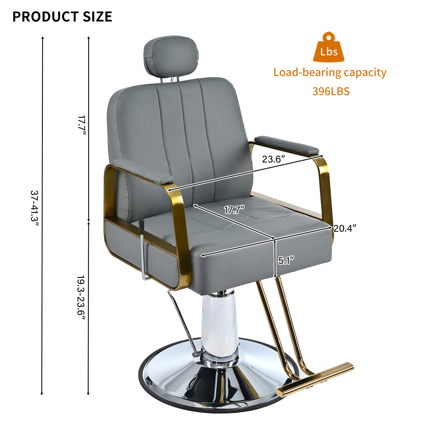 Premium Reclining barber Chair Salon Chair for Hair Stylist with Heavy Duty Hydraulic Pump, 360° Rotation, Tattoo Chair  Shampoo Beauty Salon Equipment,  Max Load Weight 400 Lbs, Gray