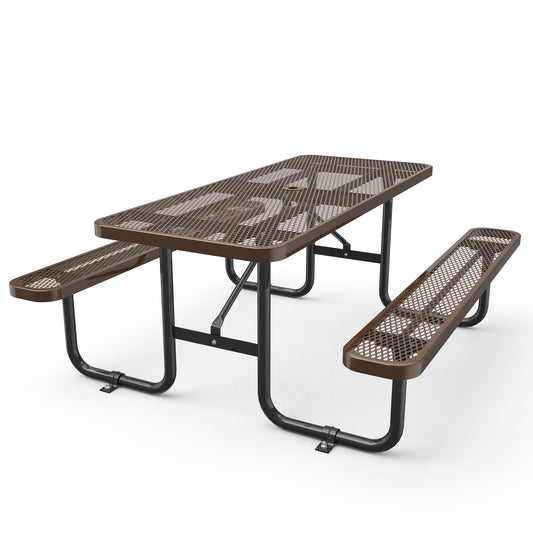 72" Expanded Metal Rectangular Picnic Table, Brown