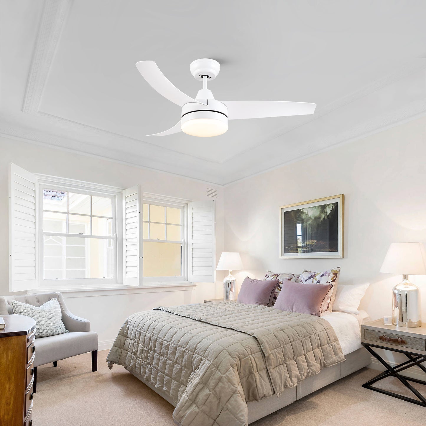 42 inch indoor white ceiling fan with LED light